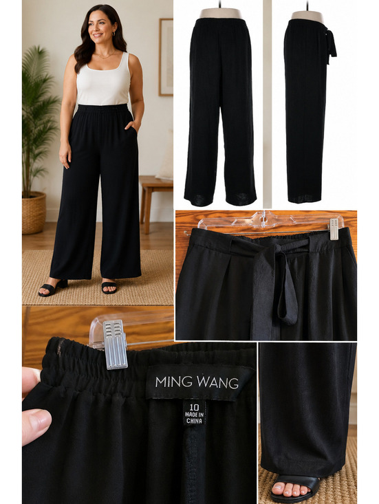 Ming Wang Pants - Ming Wang Black Wide Leg Elastic Waist Tie Pants Size 10